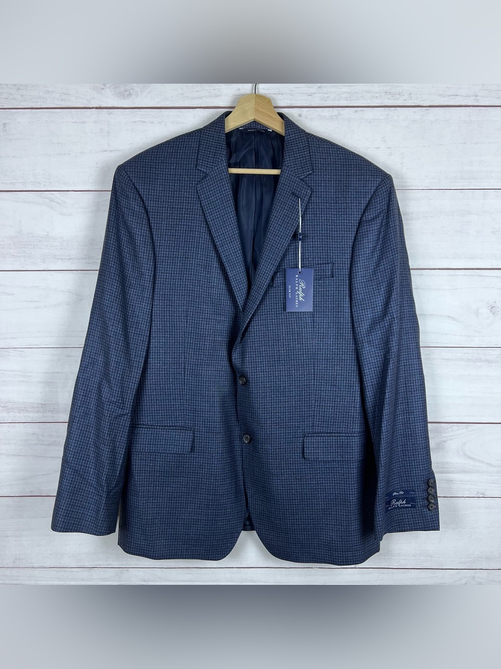 NWT Ralph Lauren Mens 46R Slim Fit Silk Wool Blue Plaid Blazer Sport Coat